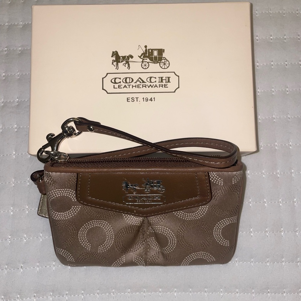 Coach Tan and Brown Signature Wristlet